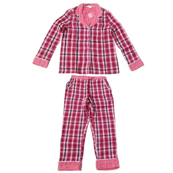 NEW Sundance Truly Tartan Red Plaid Pajama Button Top With Bottom Cuff Set Small - Picture 5 of 8
